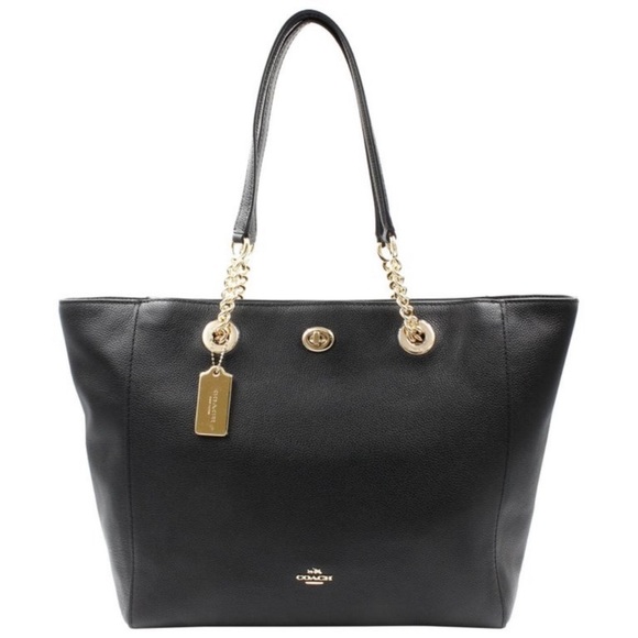 Coach Handbags - Coach Pebbled Leather Turnlock Chain Tote bag